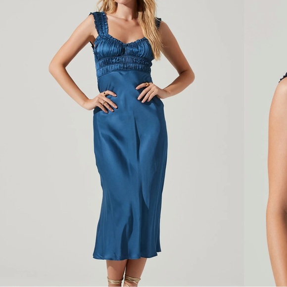 Astr Blue Sheath Midi Dress Spaghetti Strap Cocktail - Picture 1 of 6